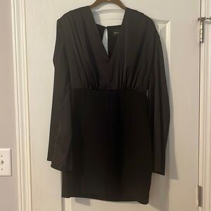 DO+BE fitted black dress with long silk sleeves